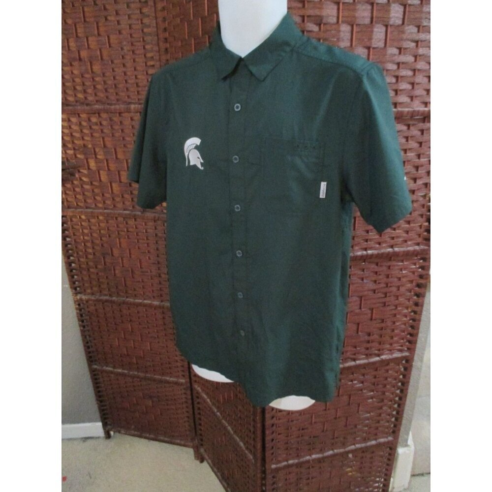 Mens Columbia PFG Button Front Shirt Michigan State Spartans Size Small Fishing